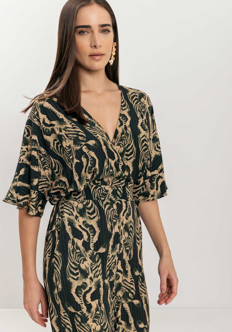 Macacão Longo Estampado Transpassado De Mangas Curtas, . Macacão Longo Estampado Transpassado De Mangas Curtas, , large.