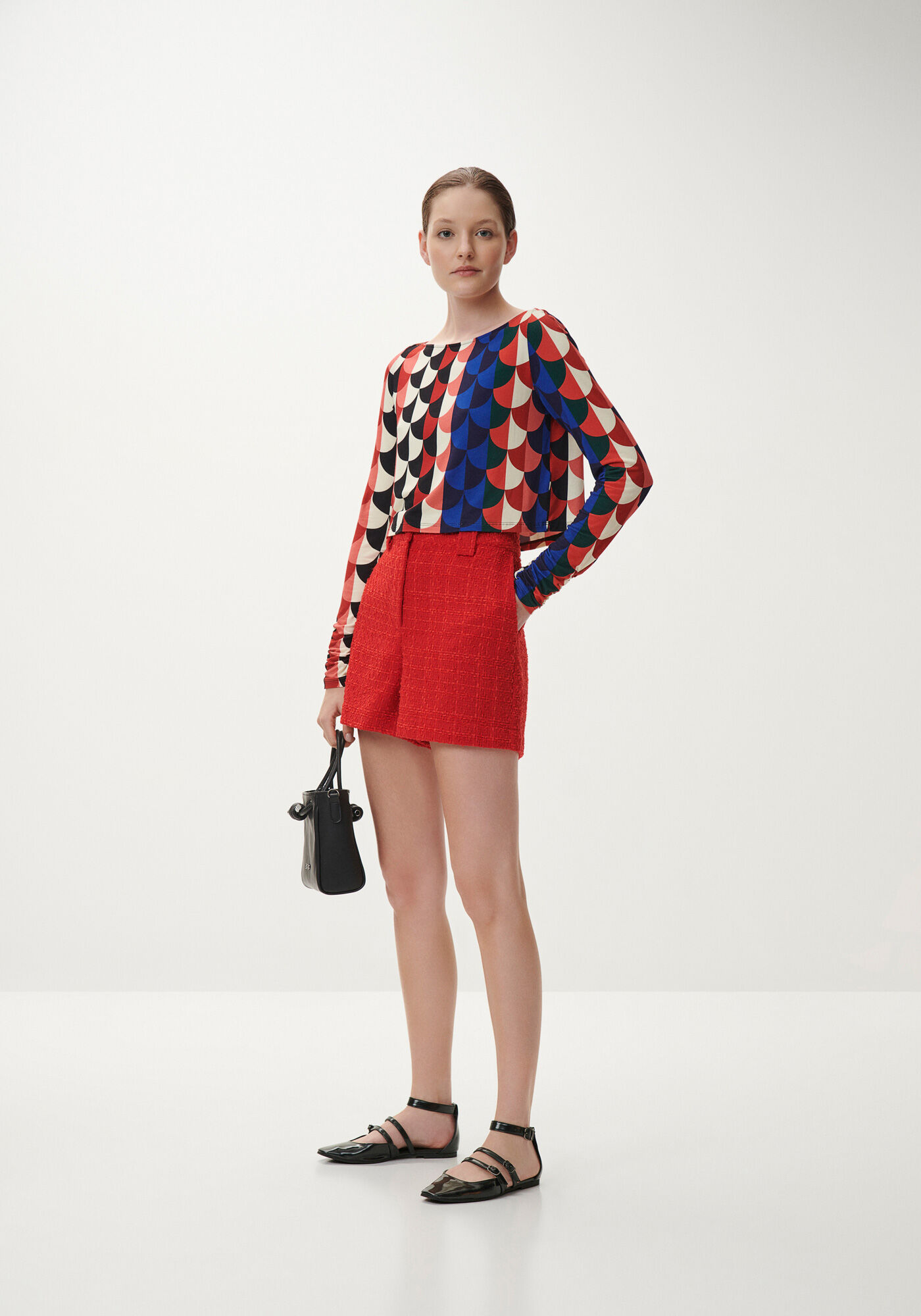 Blusa Manga Longa Cropped Estampada com Franzido, , large.