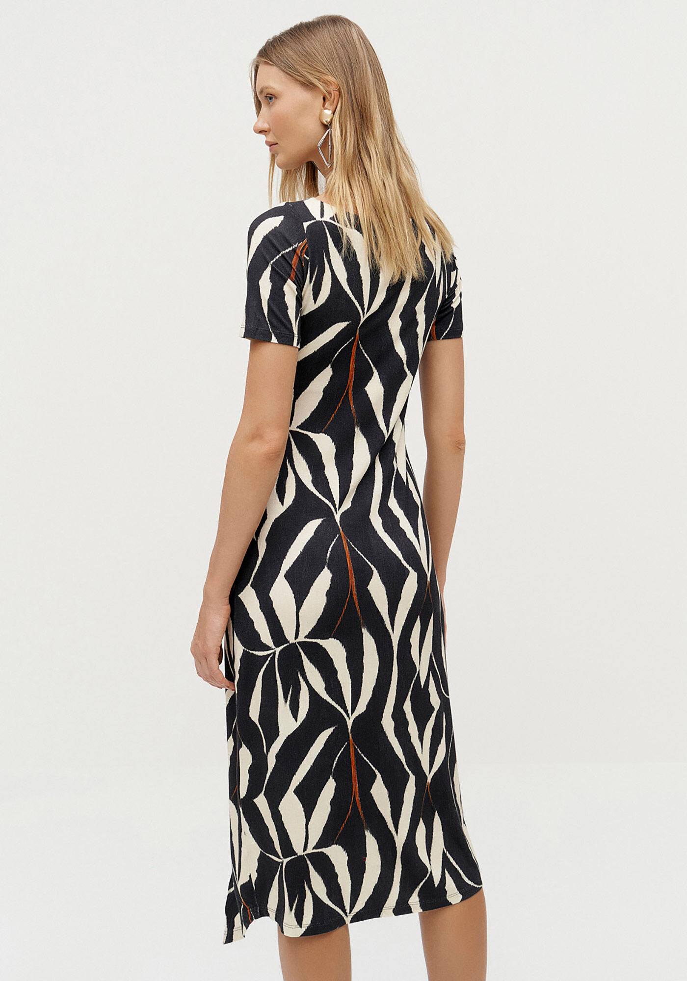 Vestido Midi Estampado em Malha Viscose com Fenda, ABSTRACT, large.