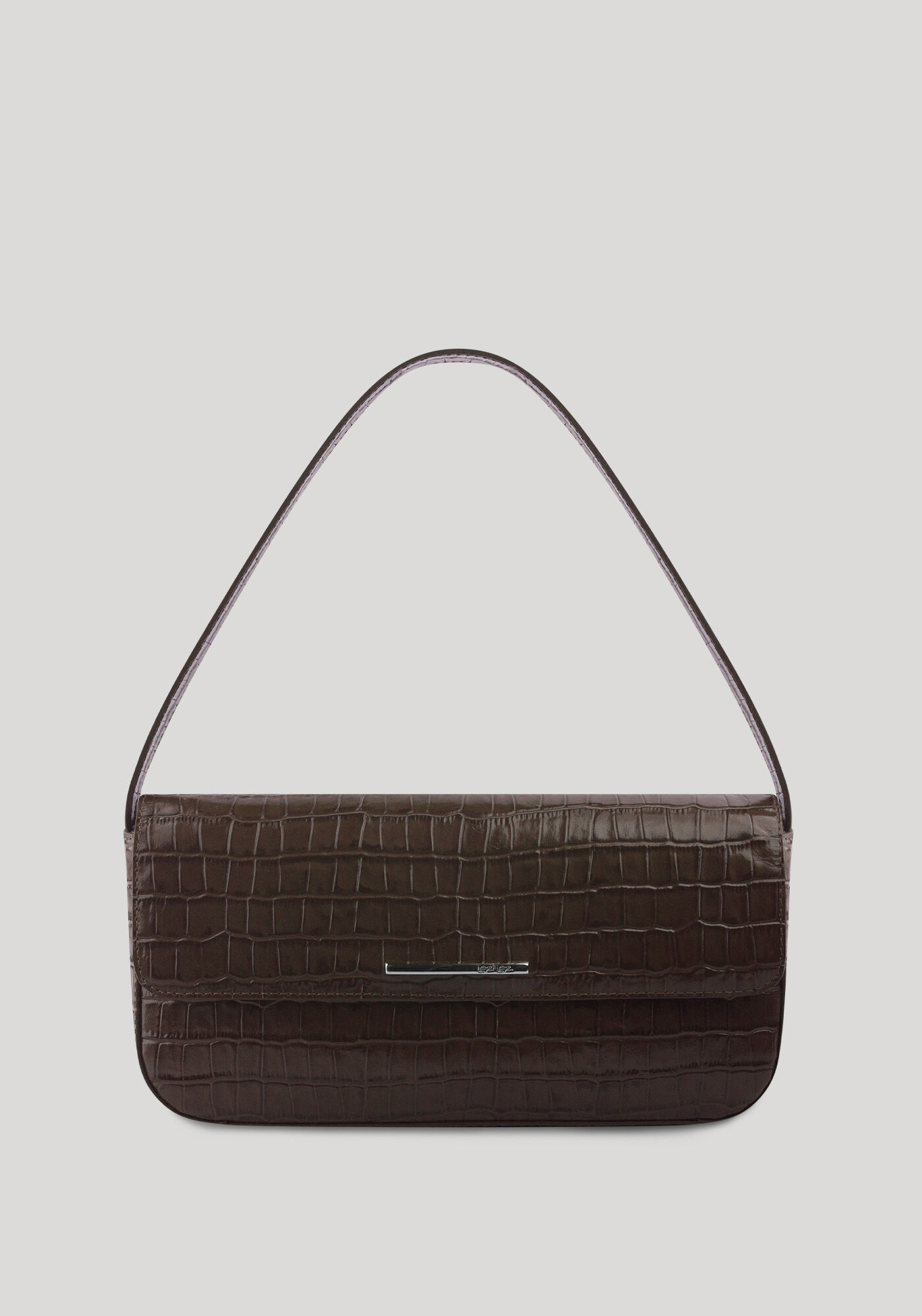 Bolsa M&eacute;dia Em Couro Croco Com Al&ccedil;a Larga &Uacute;nica, MARROM CHOCOLATE, large.