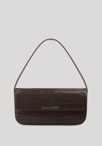Bolsa Média Em Couro Croco Com Alça Larga Única, MARROM CHOCOLATE. Bolsa Média Em Couro Croco Com Alça Larga Única, MARROM CHOCOLATE, large.
