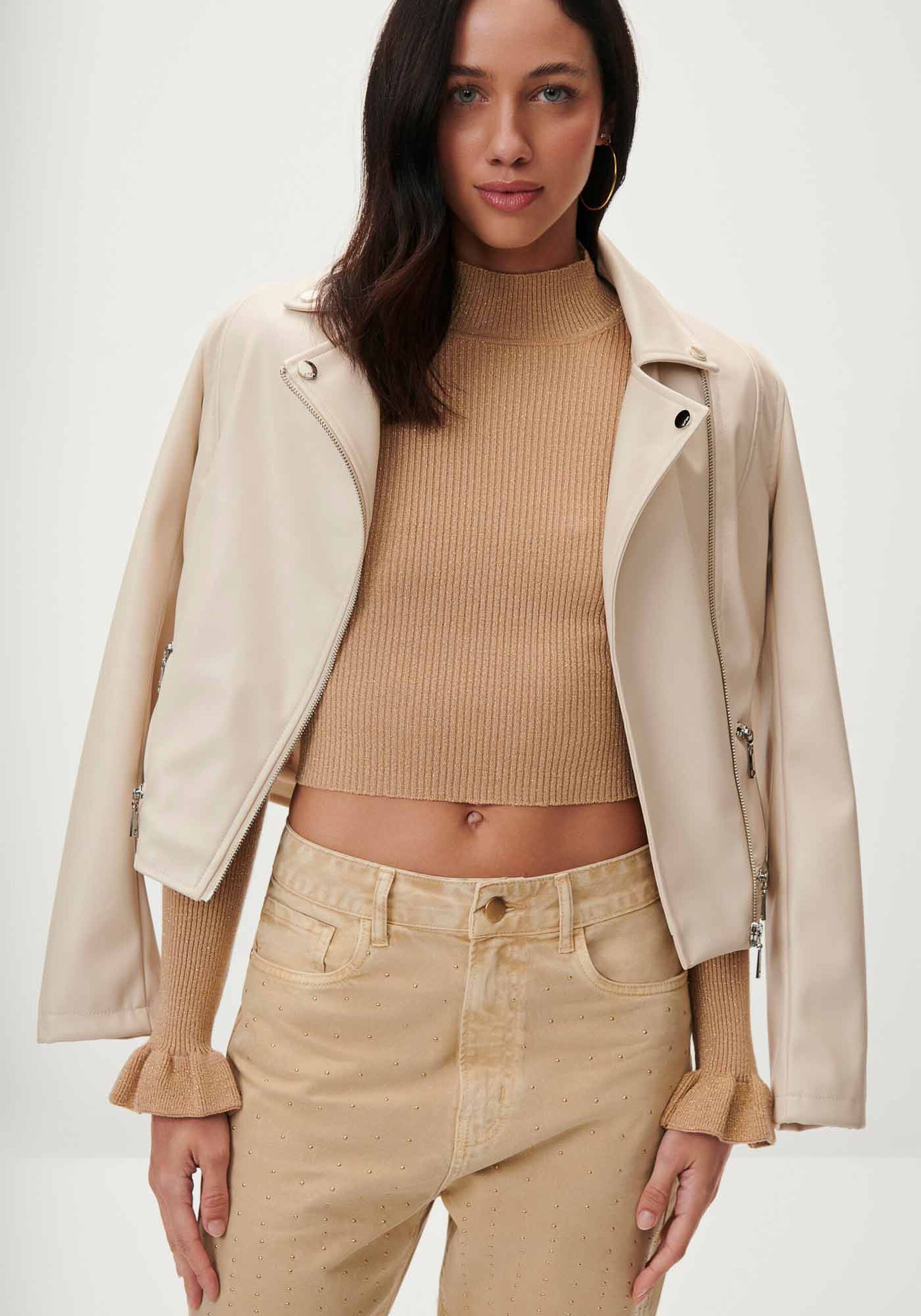 Blusa Cropped em Tricô com Detalhe Babado, BEGE OR FIV. Blusa Cropped em Tricô com Detalhe Babado, BEGE OR FIV, large.