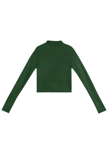 Blusa Manga Longa Cropped em Tricô com Gola Alta, VERDE IMENSIDAO. Blusa Manga Longa Cropped em Tricô com Gola Alta, VERDE IMENSIDAO, large.