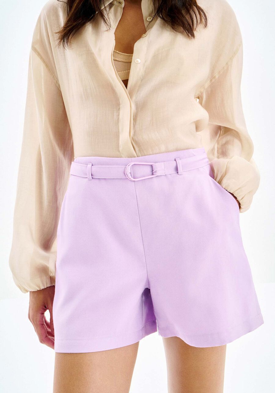 Shorts Cintura Alta com Cinto, LILAS KENLY. Shorts Cintura Alta com Cinto, LILAS KENLY, large.