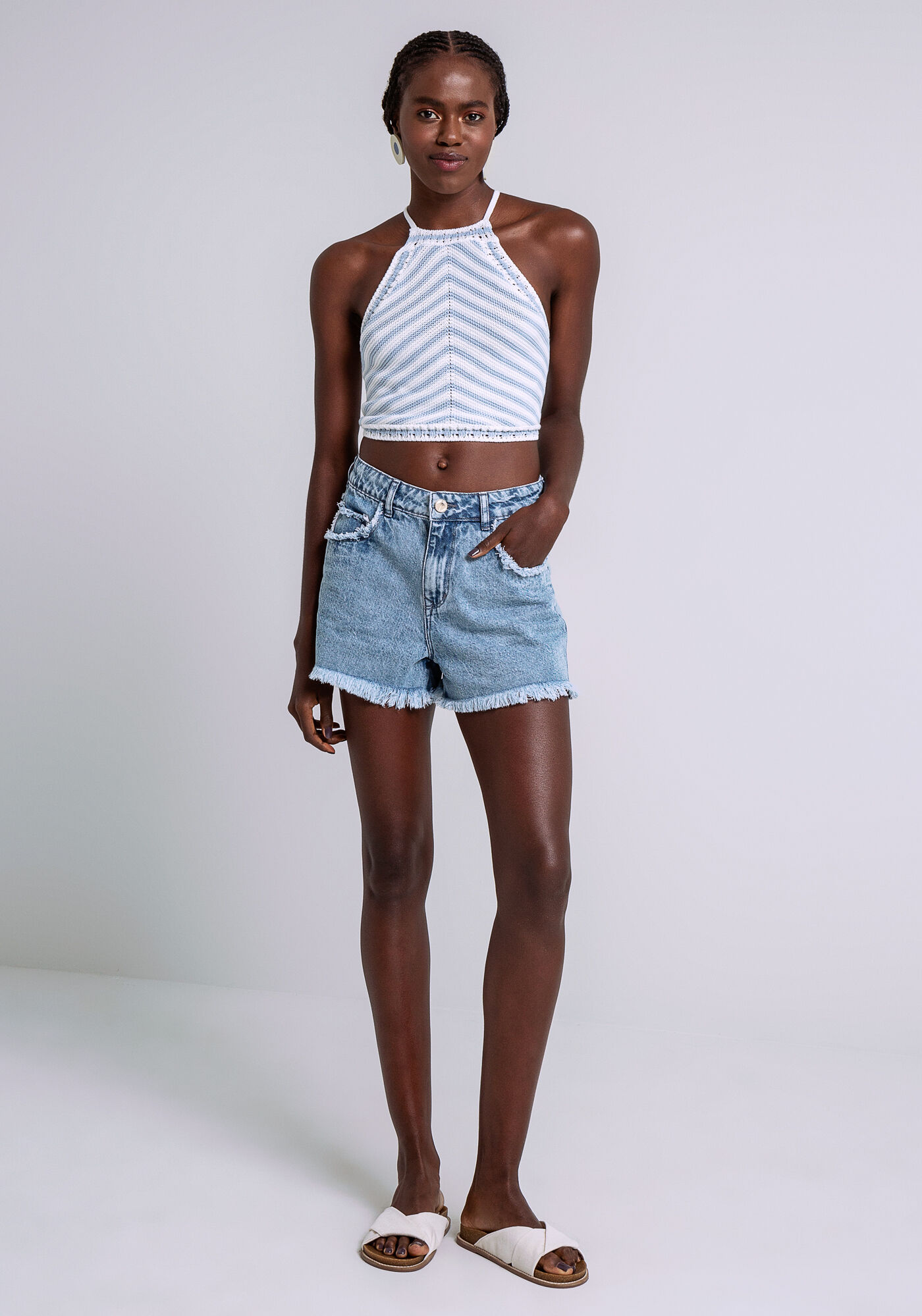 Shorts Jeans Rio com Desfiados, JEANS, large.