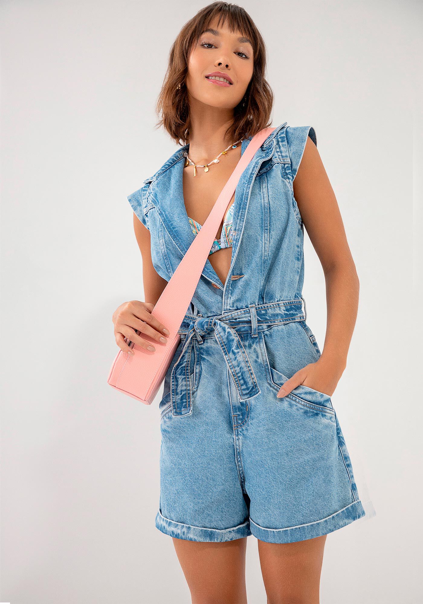 Macacoes top jeans curtos