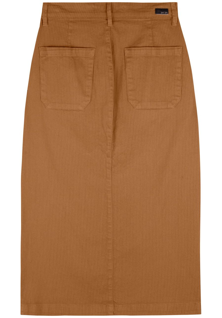 Saia Midi Cotelê Com Fenda Frontal Em Sarja, MARROM ESPERADO. Saia Midi Cotelê Com Fenda Frontal Em Sarja, MARROM ESPERADO, large.