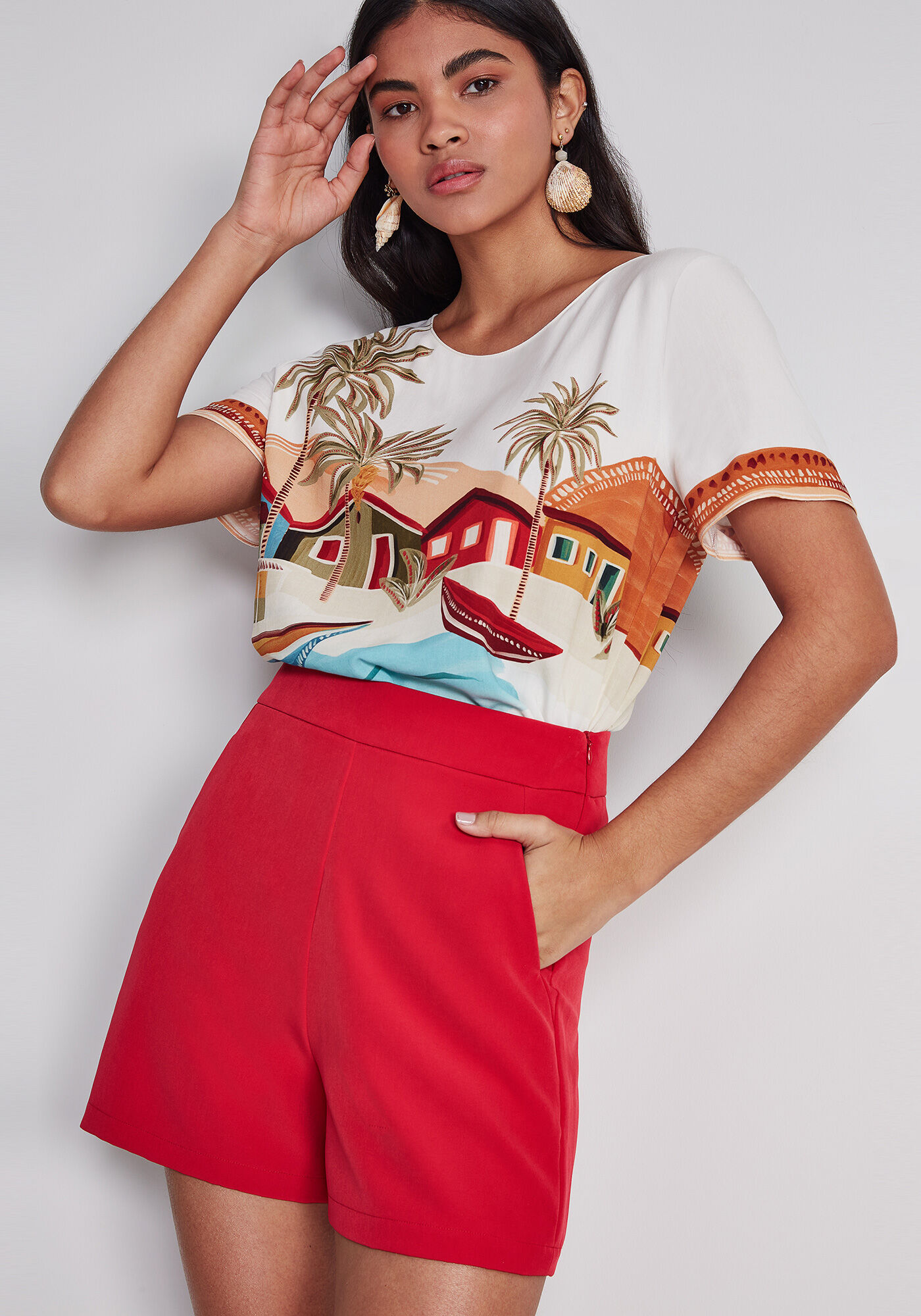 Blusa Manga Curta Ampla Estampa, , large.