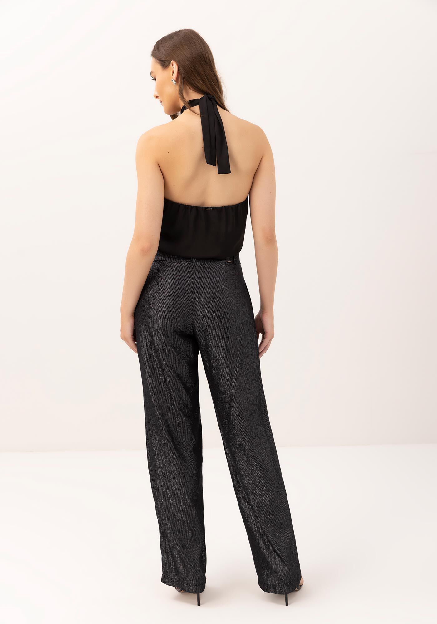 Cal&ccedil;a Reta Alfaiataria em Tecido Lurex, PRETO REATIVO, large.