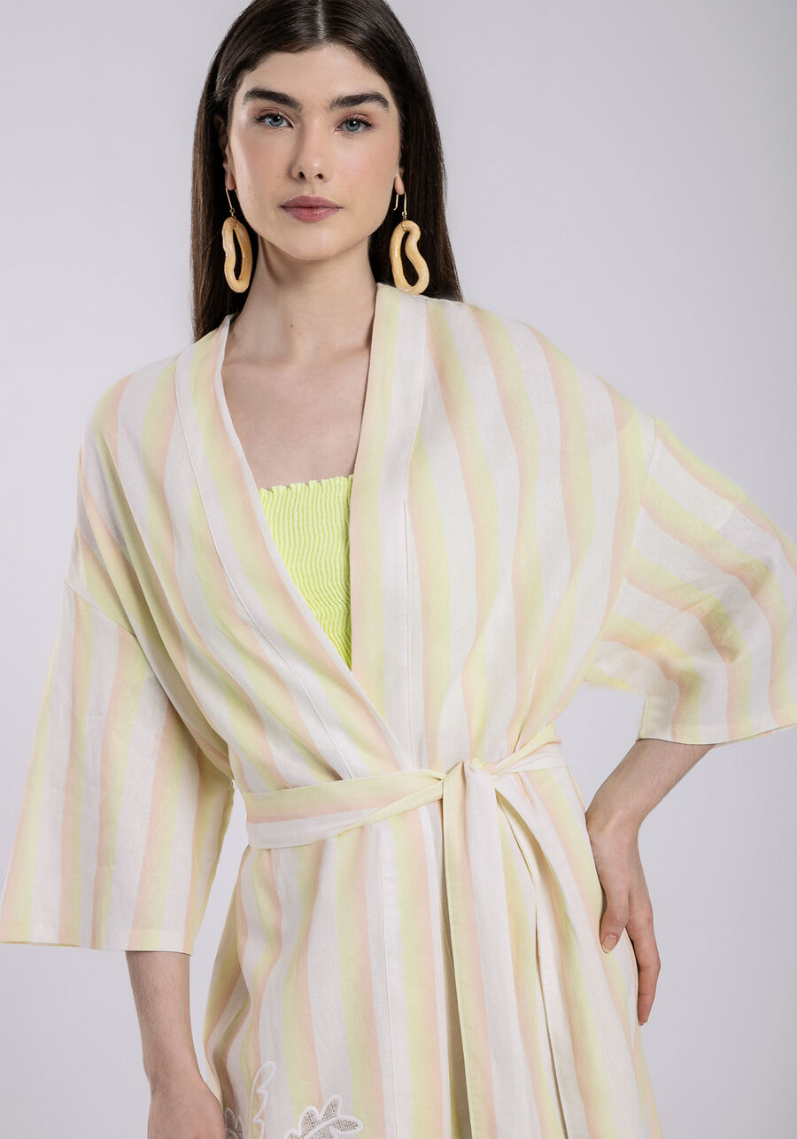Kimono Alongado em Linho com Bordado, . Kimono Alongado em Linho com Bordado, , large.