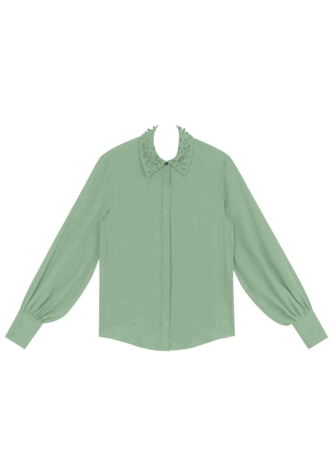 Camisa Manga Longa Bufante com P&eacute;rolas Gola, , large.