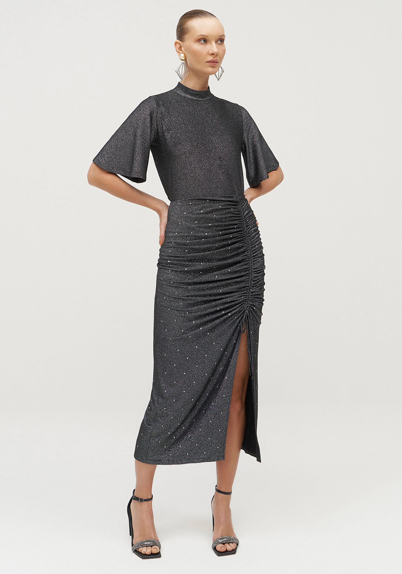 Blusa Brilho Metalizada com Manga Flare, , large.