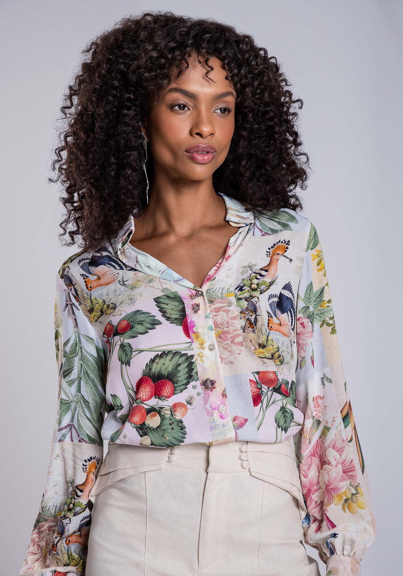 Camisa estampada hot sale manga longa