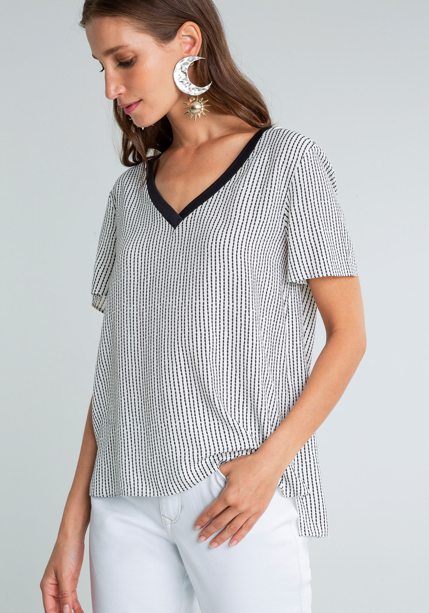 Blusa Decote V Retil&iacute;nea Estampa, PESPONTOS, large.