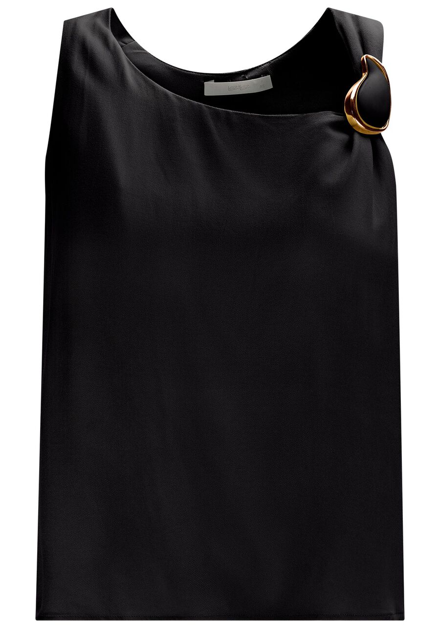 Blusa em Viscose com Decote Assimétrico e Detalhe, . Blusa em Viscose com Decote Assimétrico e Detalhe, , large.