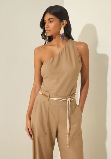 Blusa De Um Ombro Só Com Recorte Nas Costas, BEGE ALIEN. Blusa De Um Ombro Só Com Recorte Nas Costas, BEGE ALIEN, large.