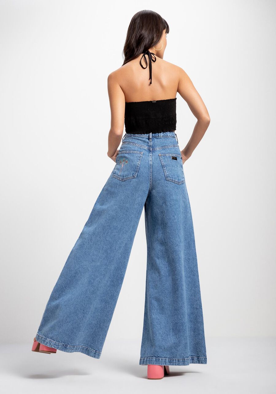 Calça Jeans Pantalona com Bordado, JEANS, large.