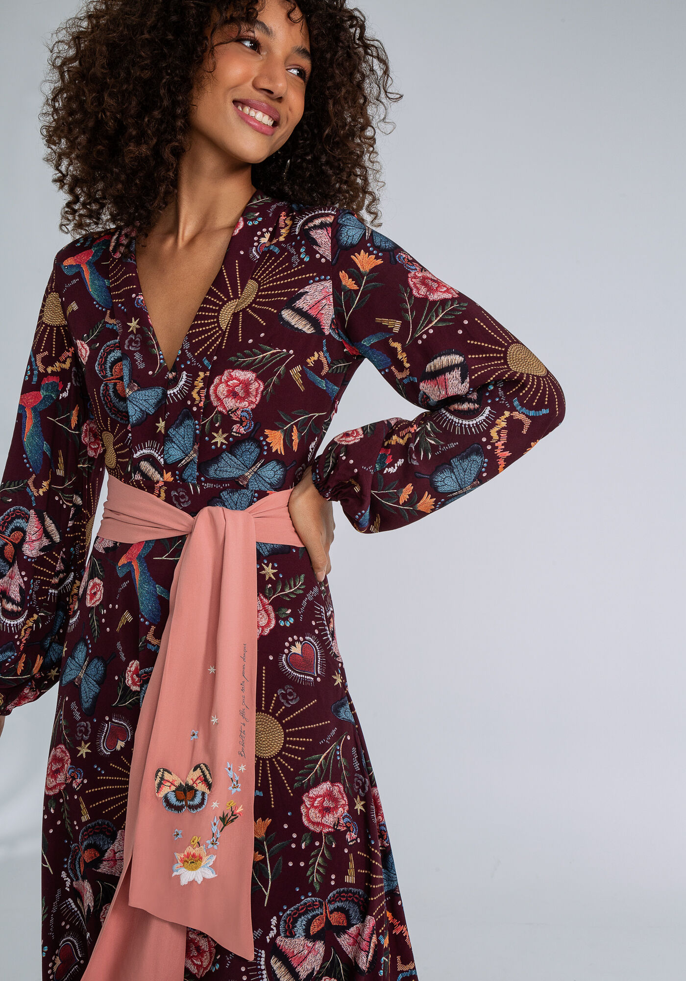 Vestido Estampado M&iacute;di com Faixa, JARDIM BORDADO, large.