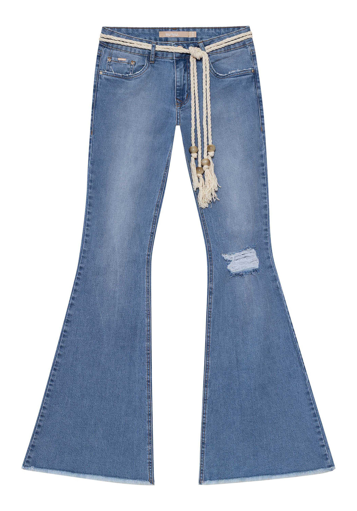 Calça jeans feminina cintura shop baixa flare