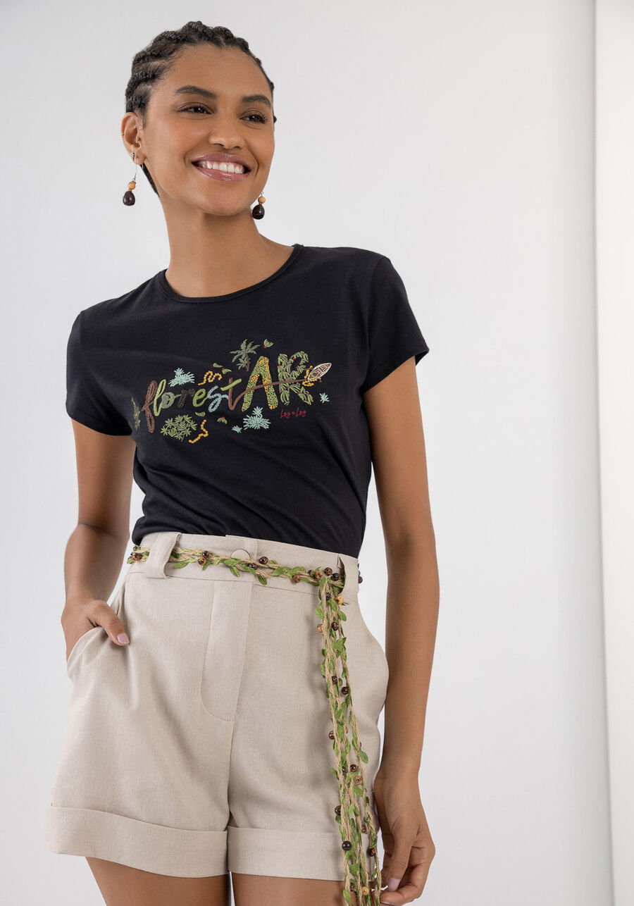 T-shirt em Malha com Bordado Florestar, . T-shirt em Malha com Bordado Florestar, , large.