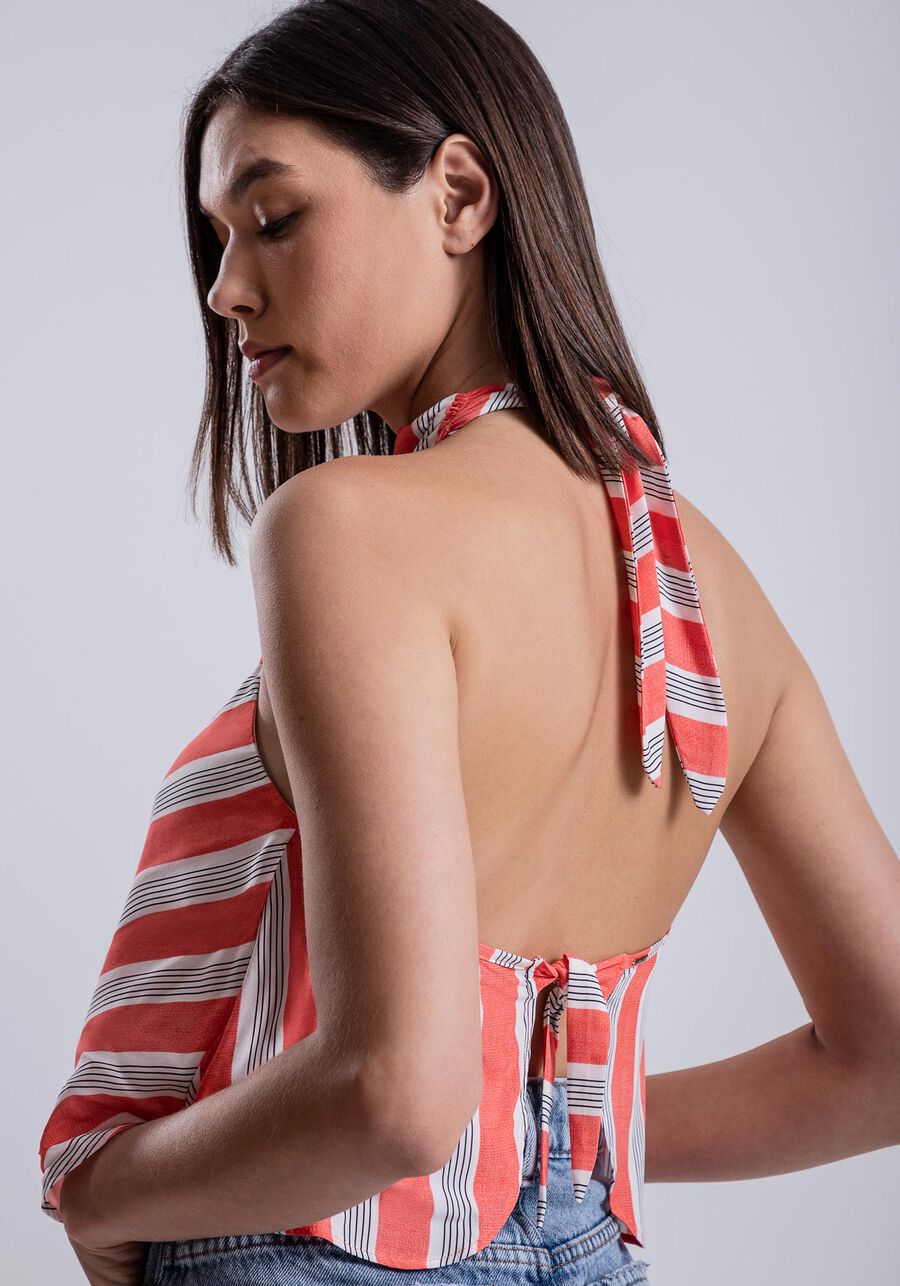 Blusa Frente Única em Viscose com Gola Alta, URUCUM. Blusa Frente Única em Viscose com Gola Alta, URUCUM, large.