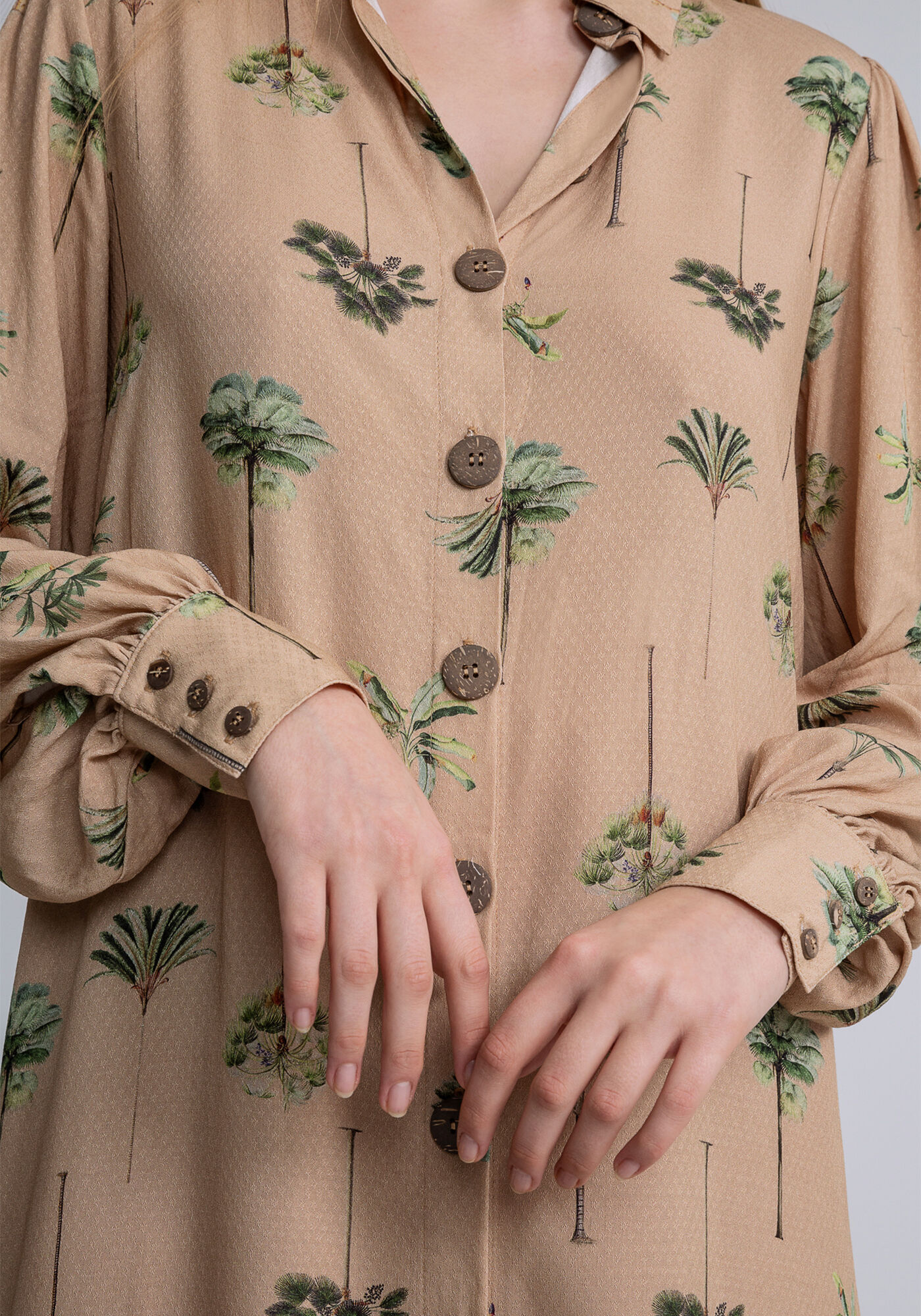 Vestido Chemise Midi Cinto Estampado, ARVOREDO, large.