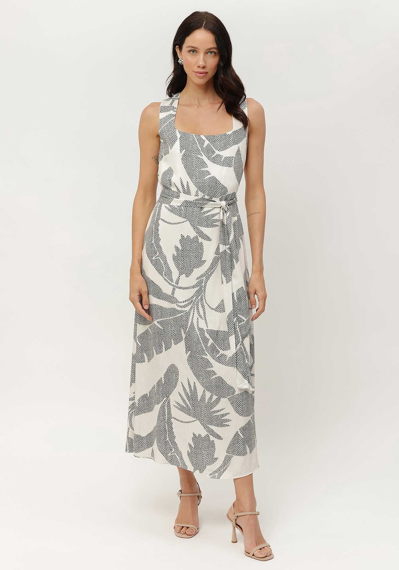 Vestido Midi Decote Quadrado com Cinto, , large.