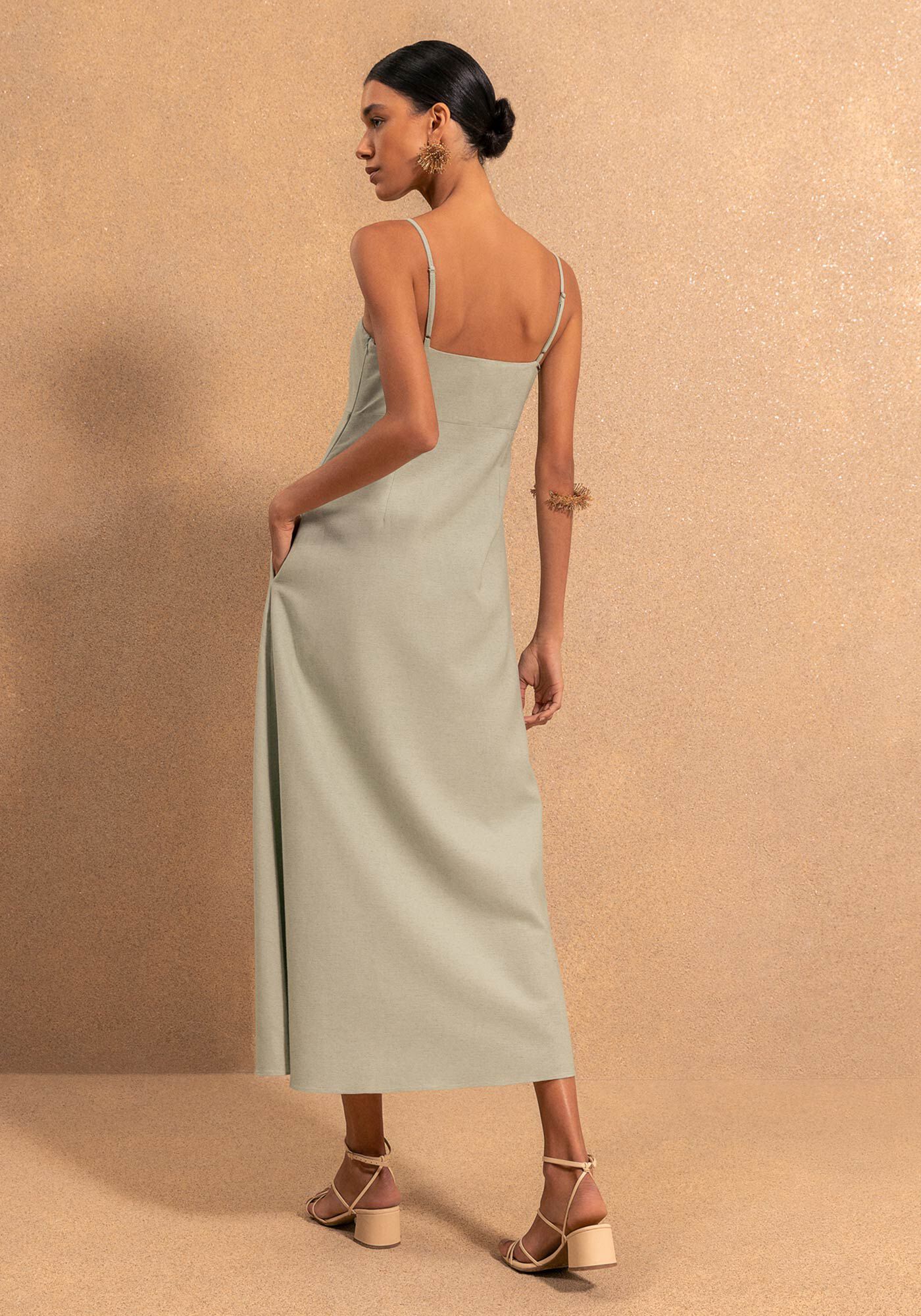 Vestido Ch&aacute; De Al&ccedil;as Finas Com Maxi Flor e Decote Reto, VERDE SPA, large.