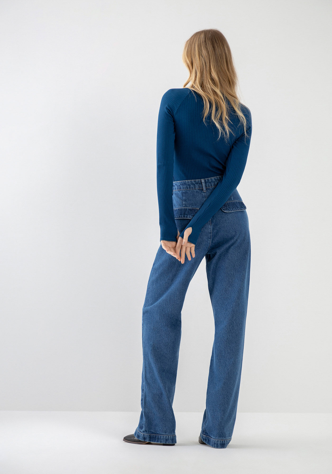 Blusa Manga Longa Canelada com Gola Alta, , large.