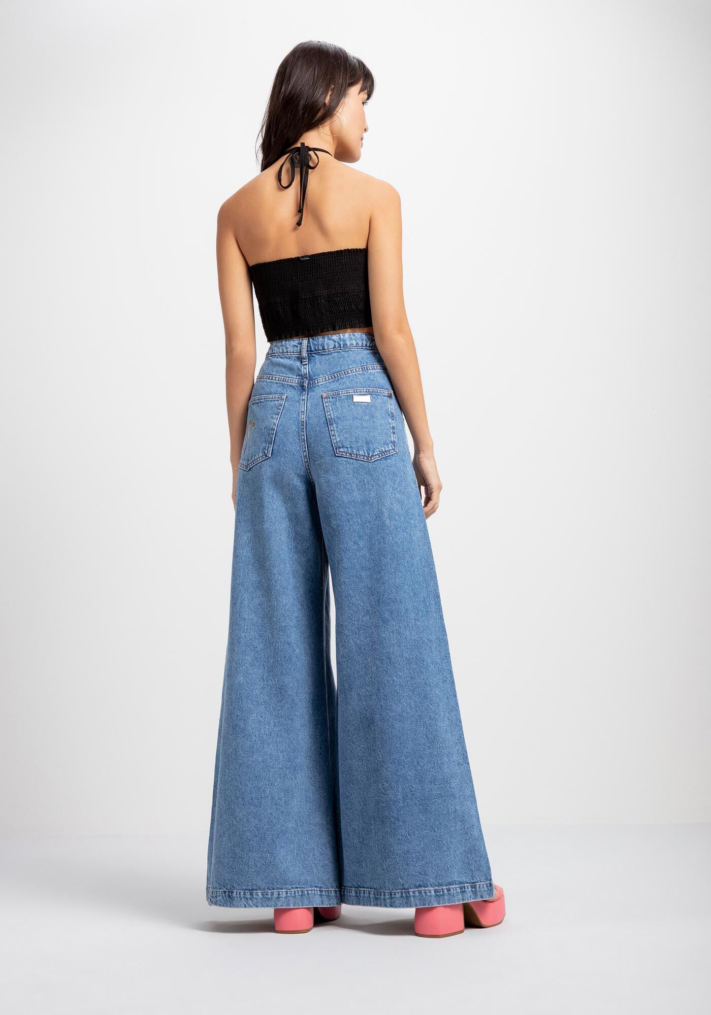 Blusa Frente &Uacute;nica Cropped em Linho com Bordado, , large.