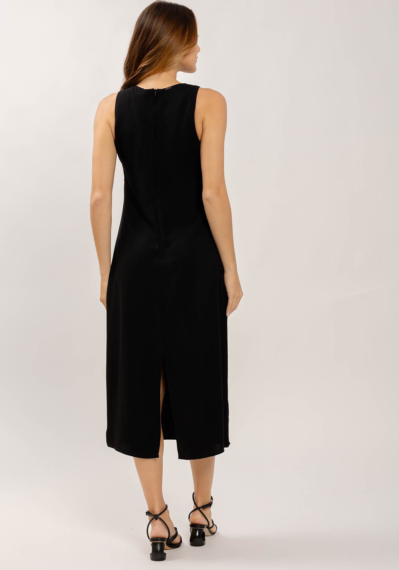 Vestido Midi Reto em Viscose com Decote V, , large.