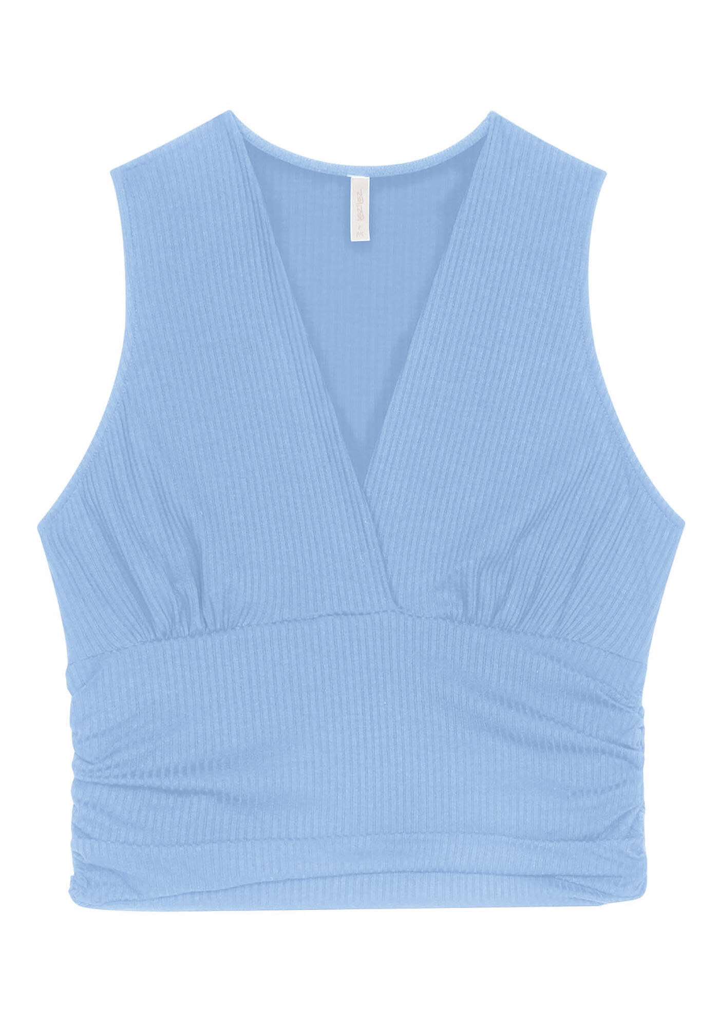 Blusa Canelada Franzida com Decote Transpassado, , large.