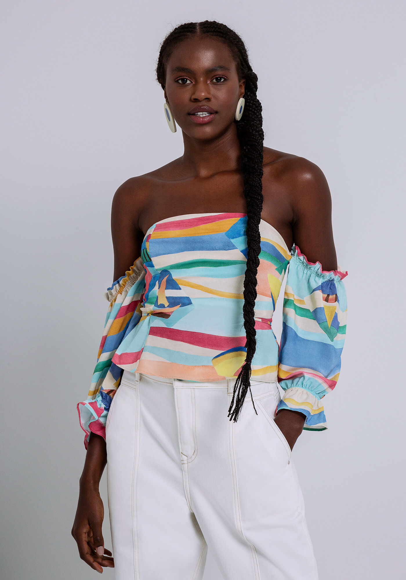 Blusa Ombro a Ombro 3/4 em Viscose, , large.