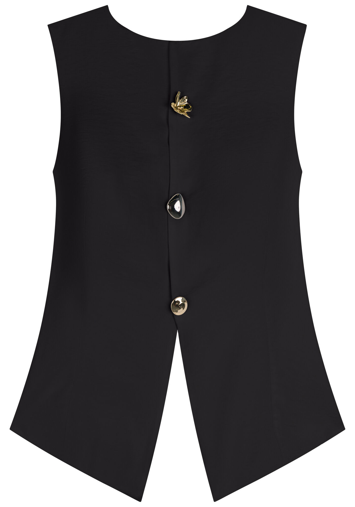 Colete Com Abertura E Bot&otilde;es Diferenciados Em Alfaiataria, PRETO, large.