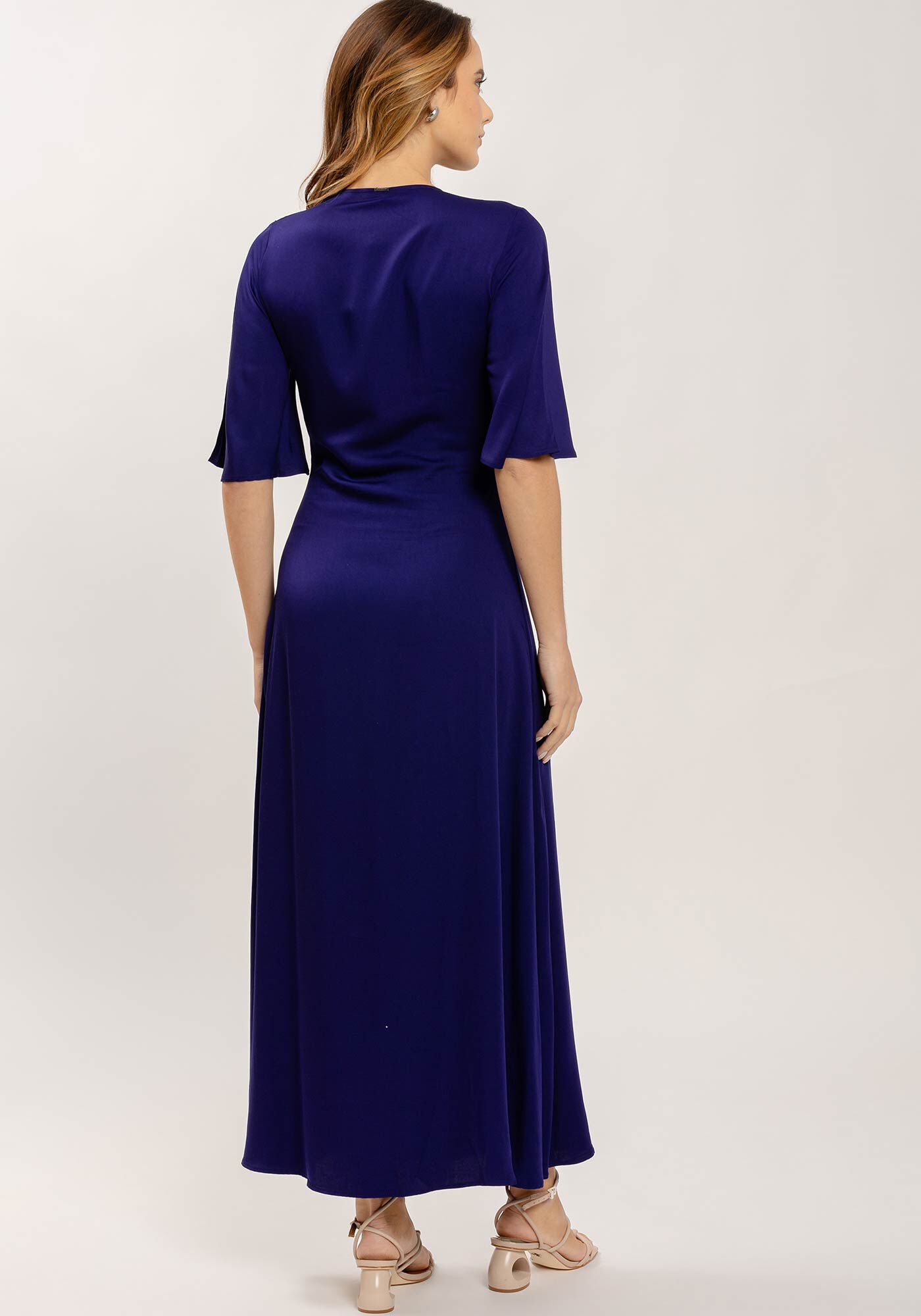 Vestido Midi Manga Flare com Cut e Amarra&ccedil;&atilde;o, , large.