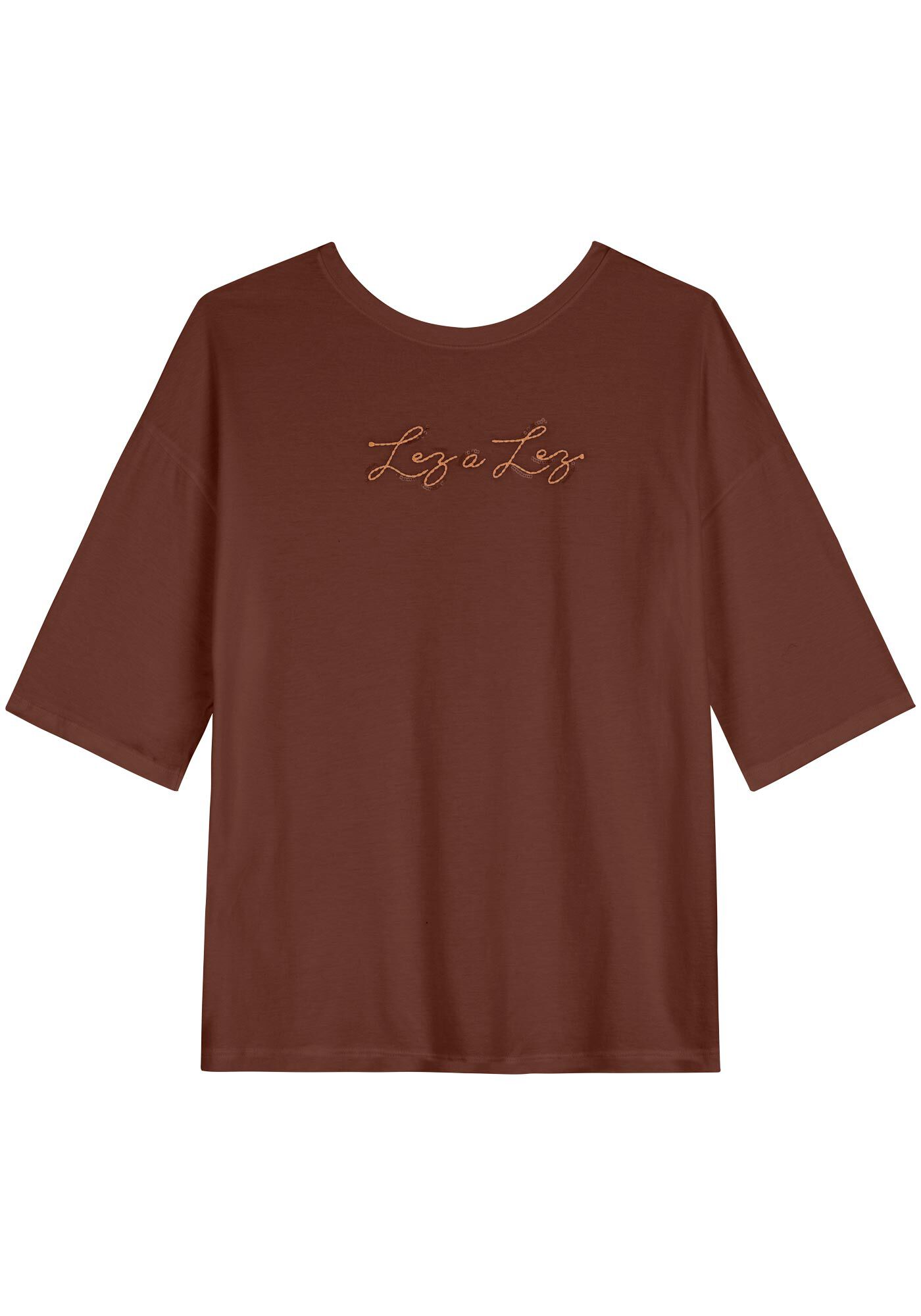 Blusa B&aacute;sica De Mangas M&eacute;dias Com Bordado Frontal, , large.