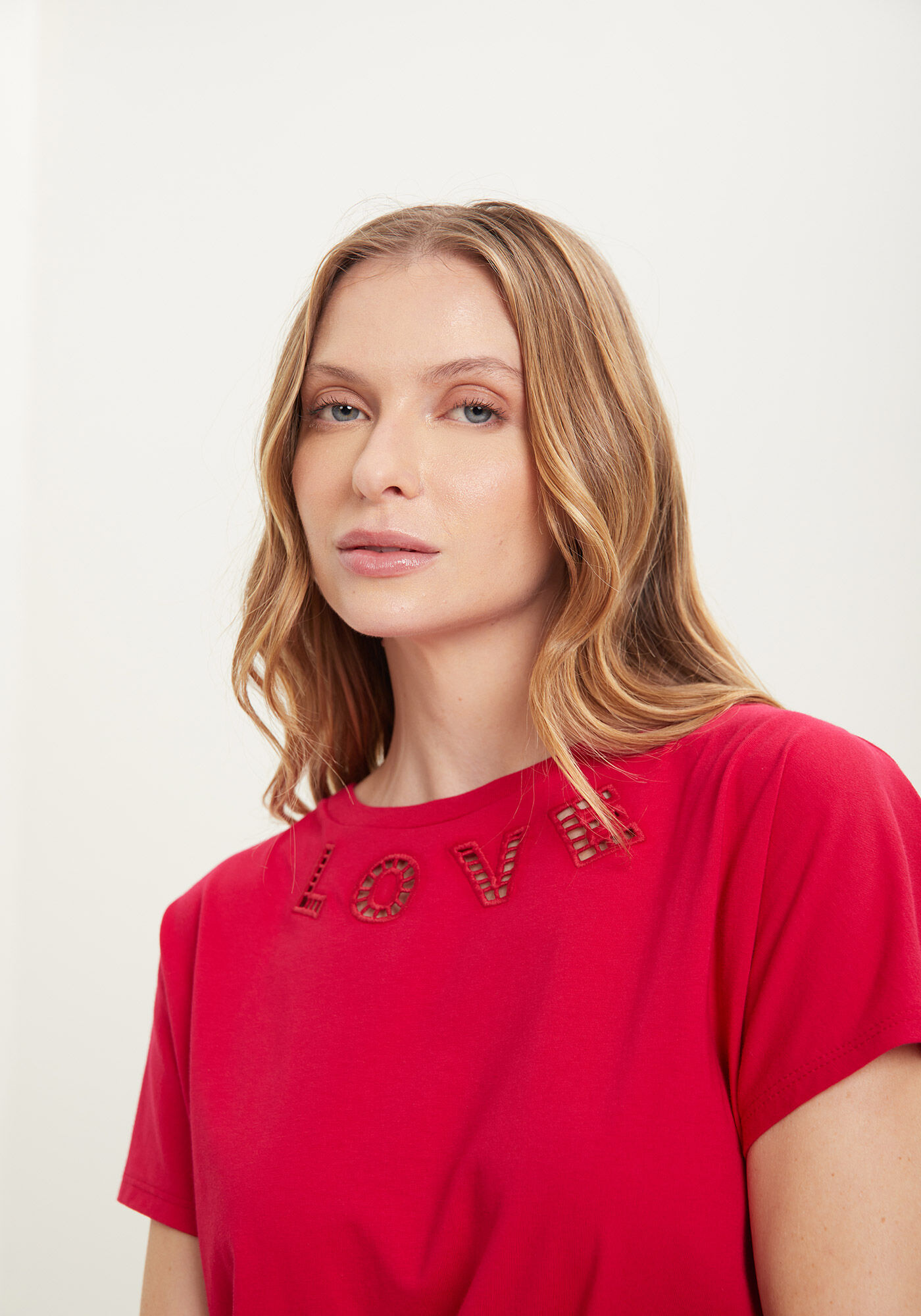 Blusa De Ombros Alongados Com Bordado Vazado Malha De Algod&atilde;o, , large.