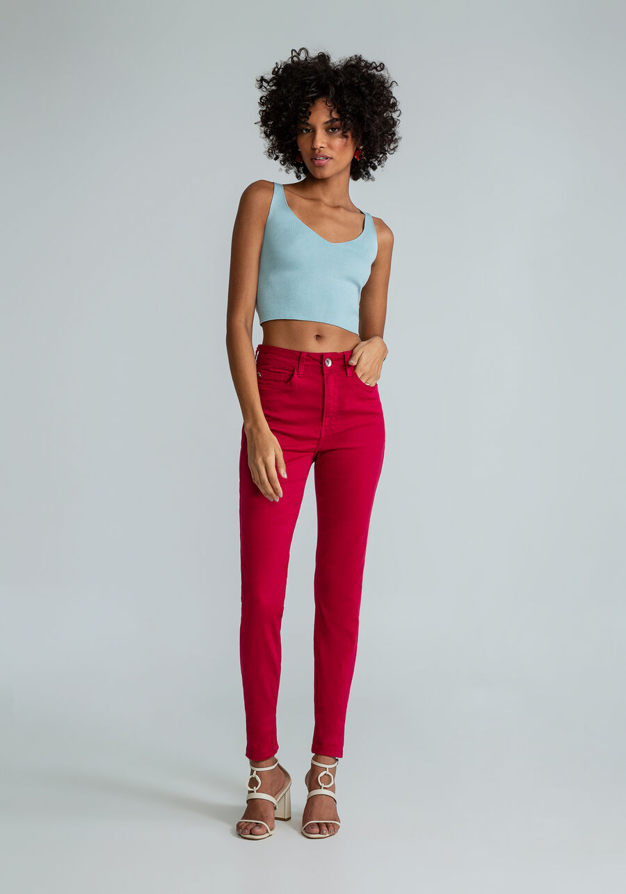 Calça Sarja Skinny Aruba Every Day, VERMELHO. Calça Sarja Skinny Aruba Every Day, VERMELHO, large.