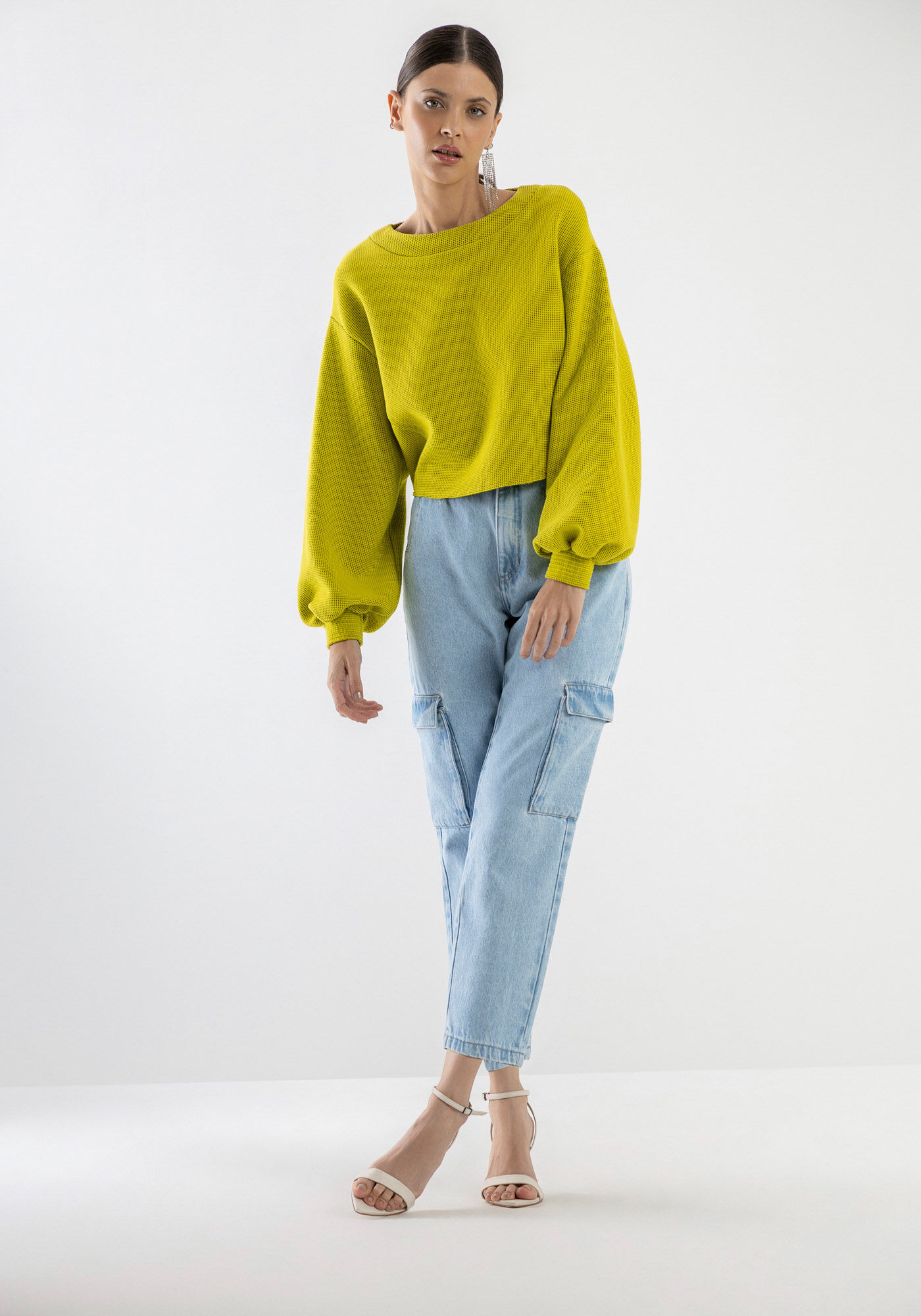 Blus&atilde;o Oversized Cropped Minimal com Textura, , large.