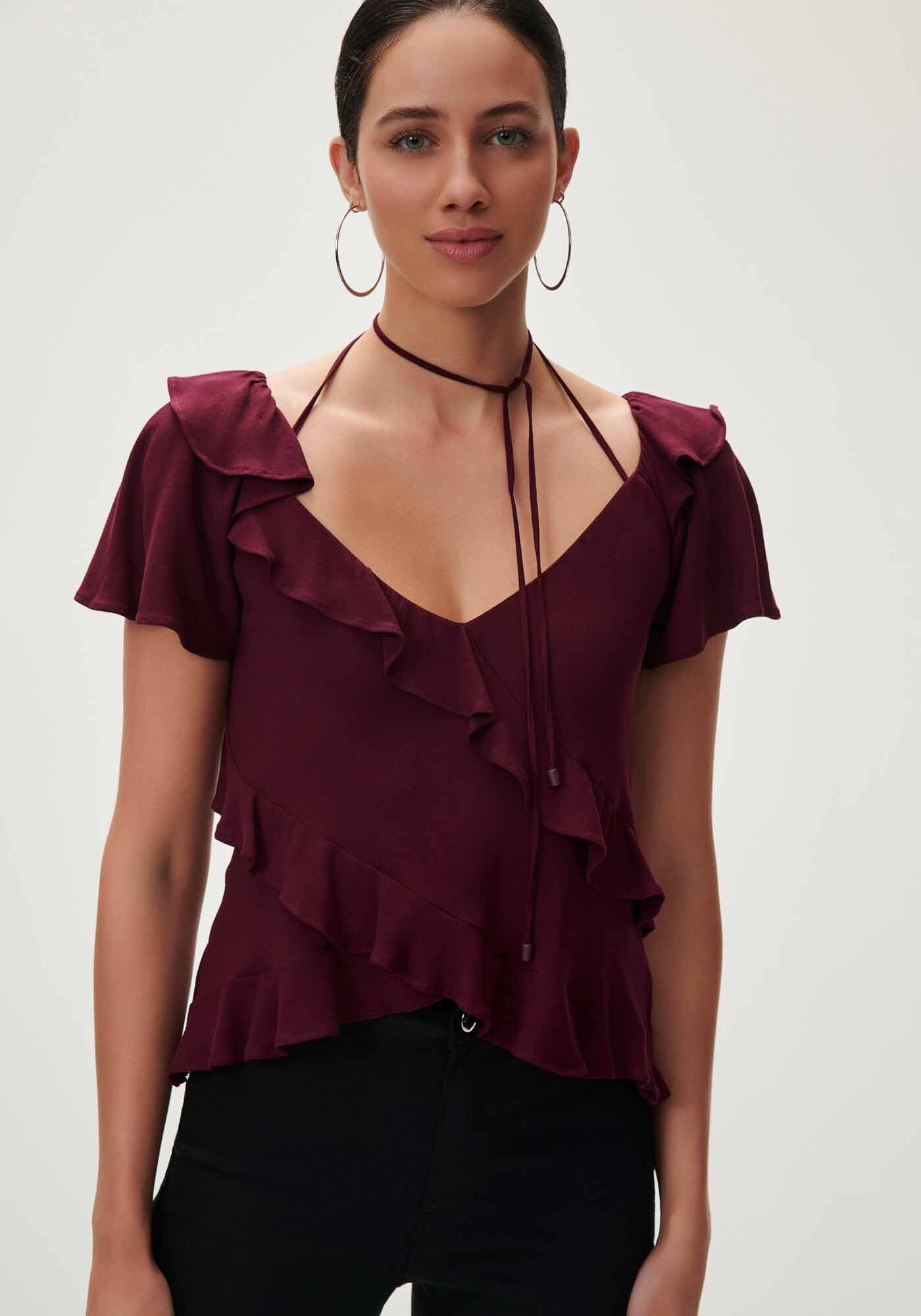 Blusa em Crepe com Babados e Amarra&ccedil;&atilde;o, , large.