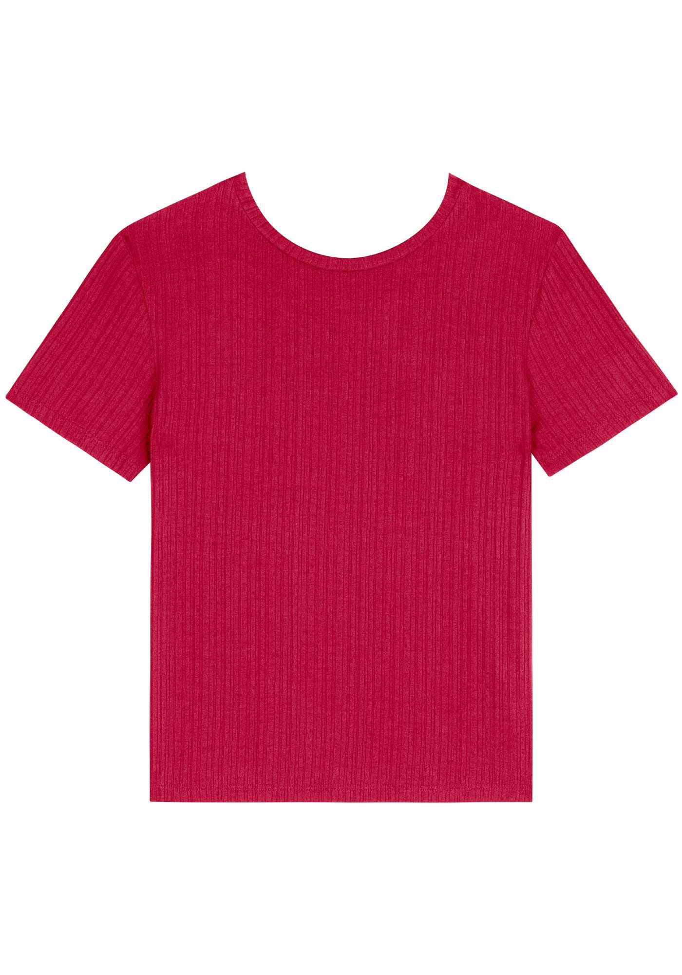 Blusa B&aacute;sica De Mangas Curtas Em Malha Canelada, , large.