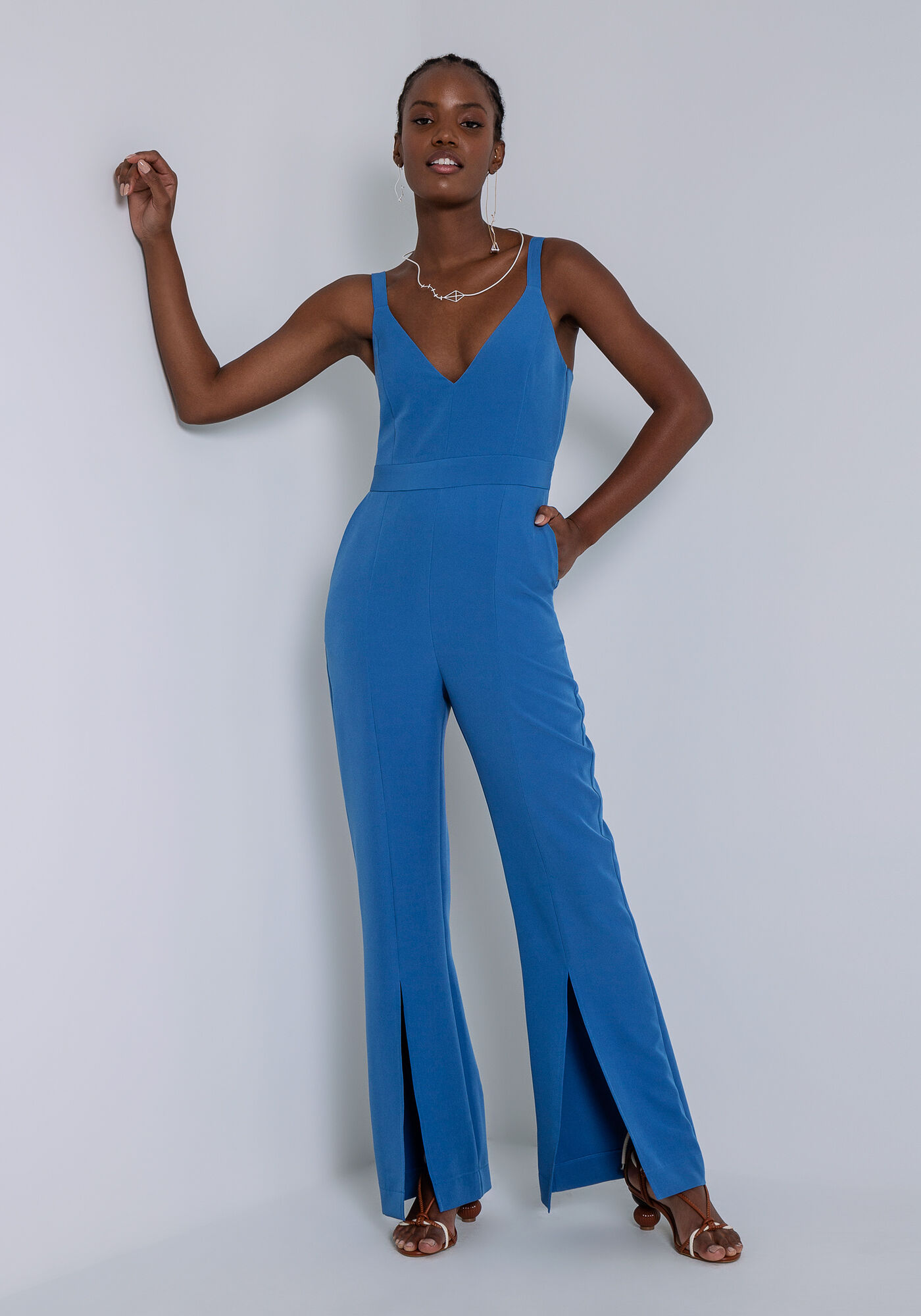 Macac&atilde;o Longo em Tecido Petra com Fenda, AZUL TINKER, large.