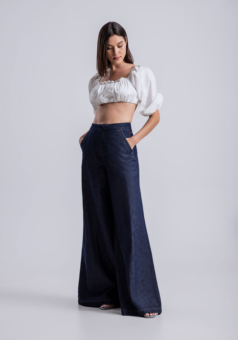 Calça Jeans Pantalona Cintura Super Alta, JEANS. Calça Jeans Pantalona Cintura Super Alta, JEANS, large.