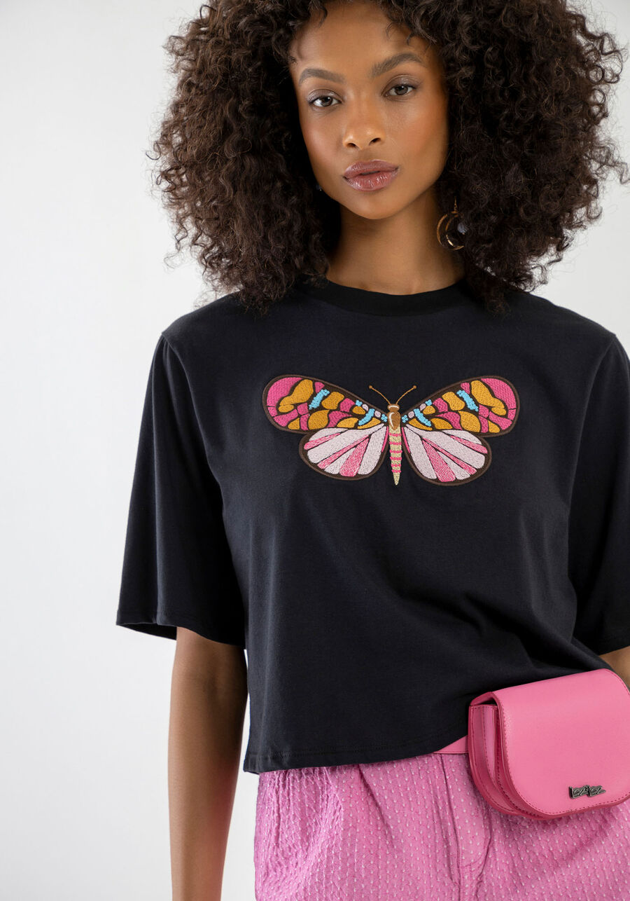 T-shirt Oversized com Bordado Borboleta, . T-shirt Oversized com Bordado Borboleta, , large.