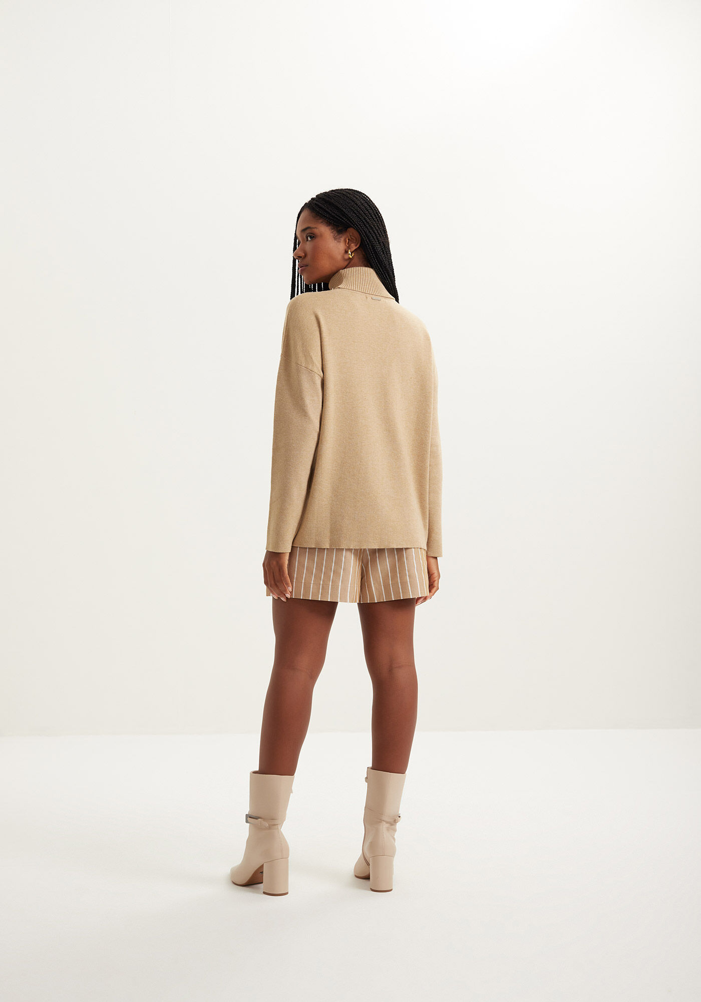 Blus&atilde;o B&aacute;sico De Mangas Longas Em Malha De Tric&ocirc;, BEGE CENTURY, large.