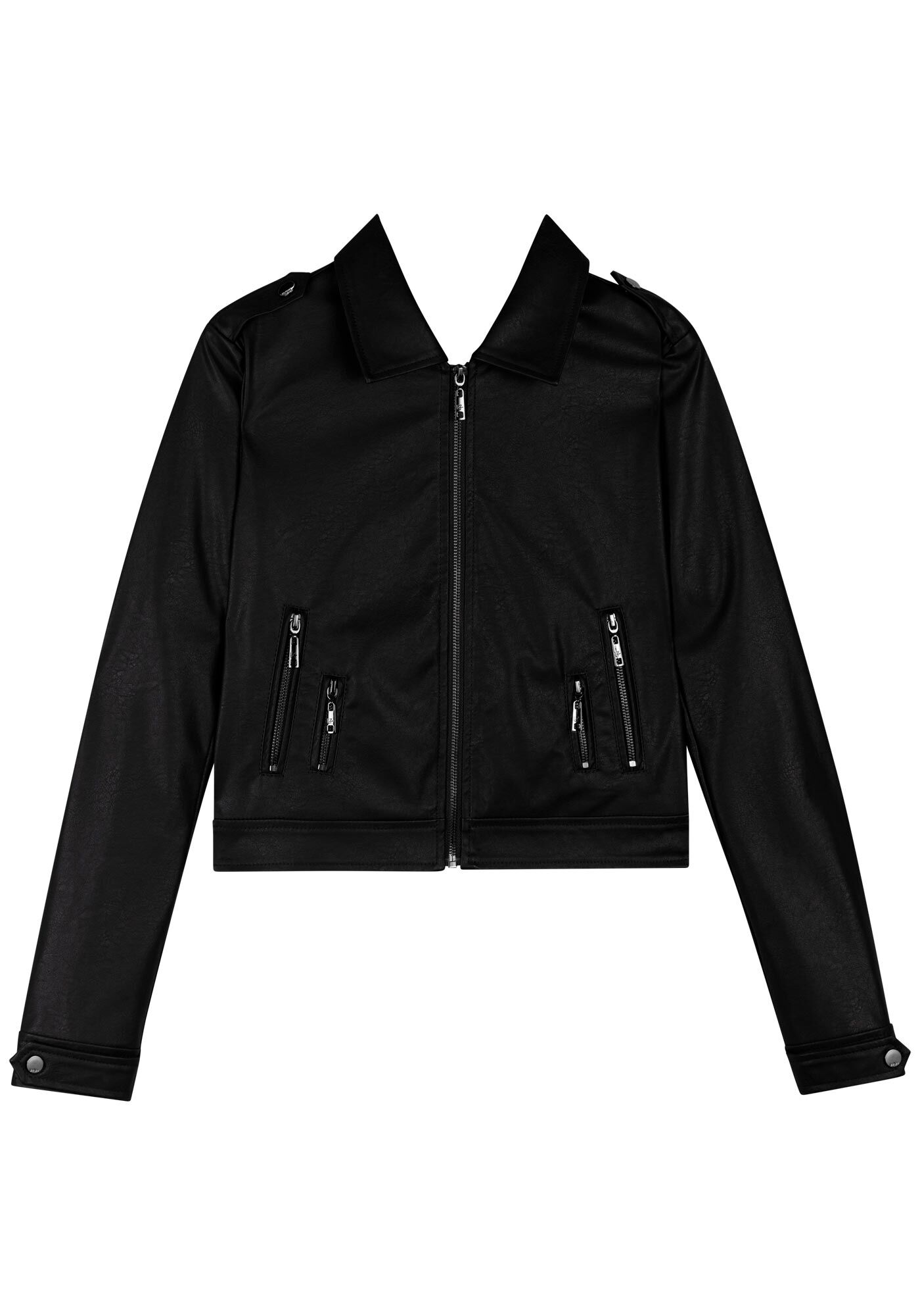 Jaqueta Curta Em Pu Com Mangas Longas E Z&iacute;peres Frontais, , large.