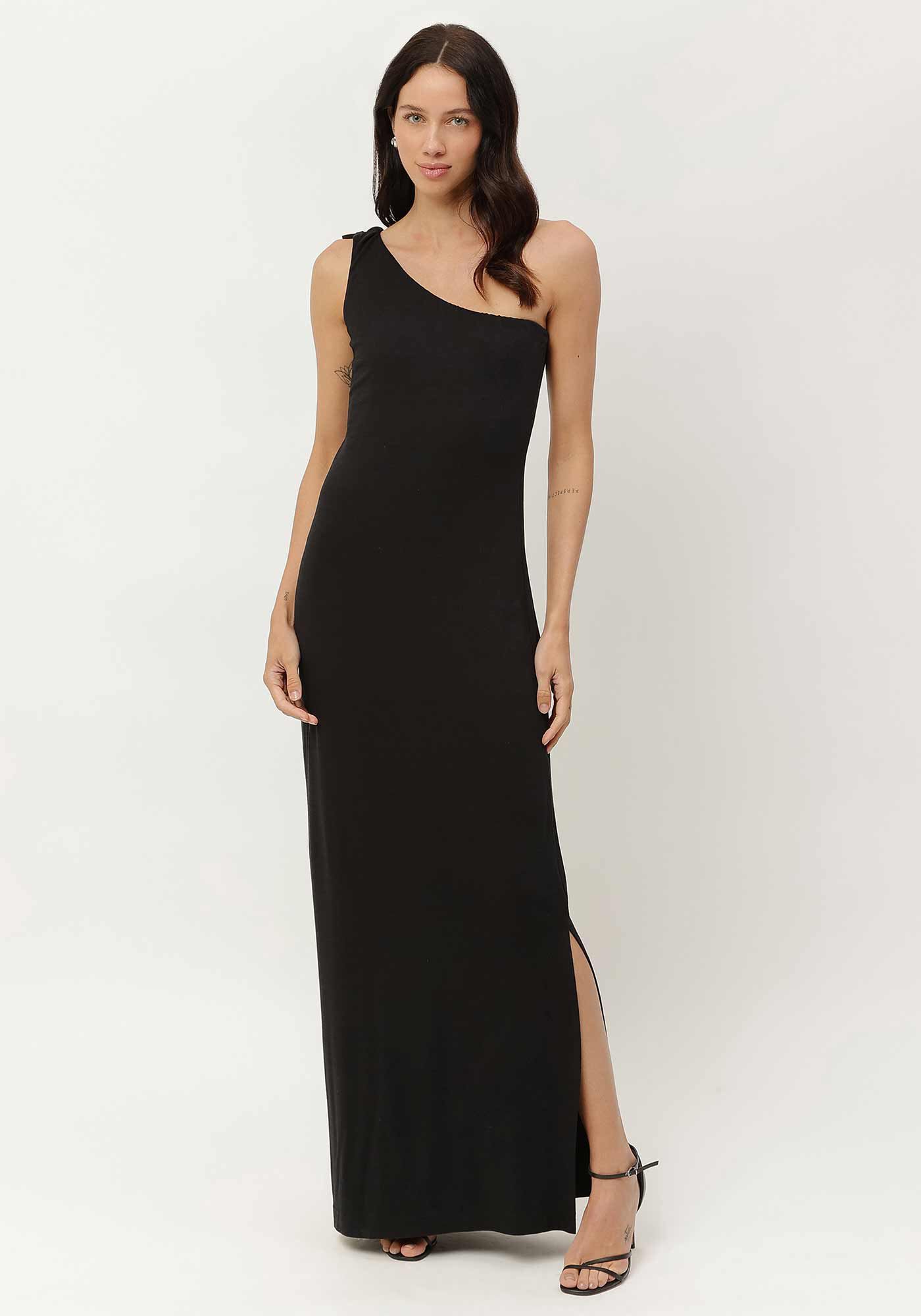 Vestido Longo Ombro S&oacute; em Malha com Cinto, , large.