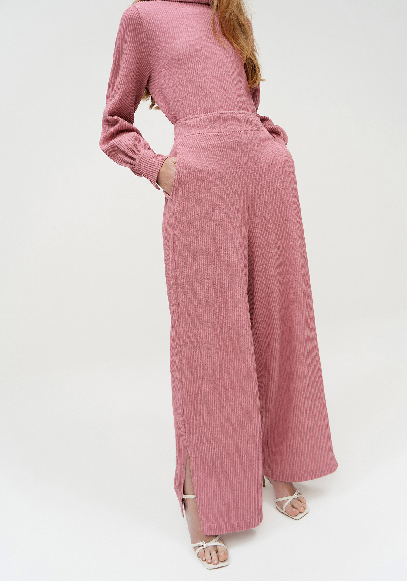 Cal&ccedil;a Pantalona em Malha com Bolsos, ROSA ARABESQUE, large.