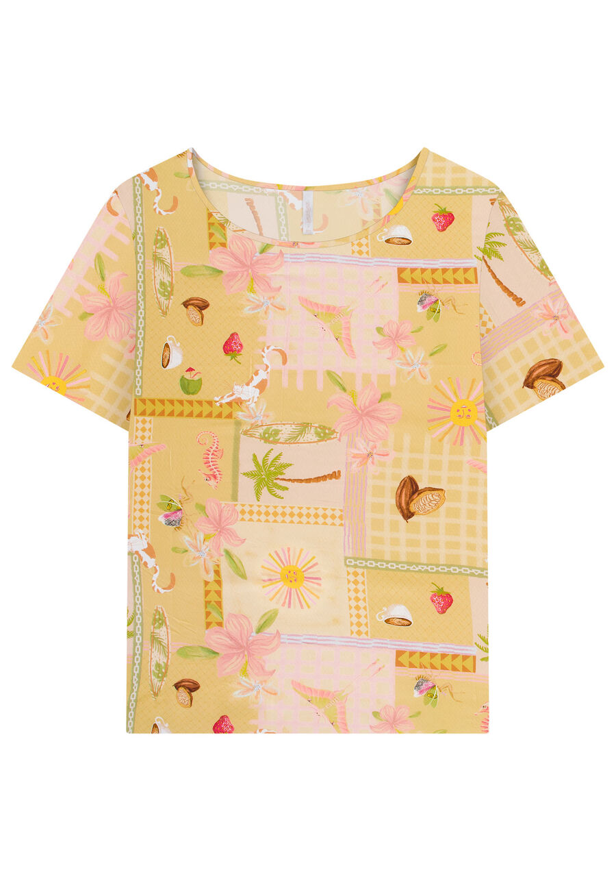 Blusa Manga Curta em Viscose Estampada, . Blusa Manga Curta em Viscose Estampada, , large.