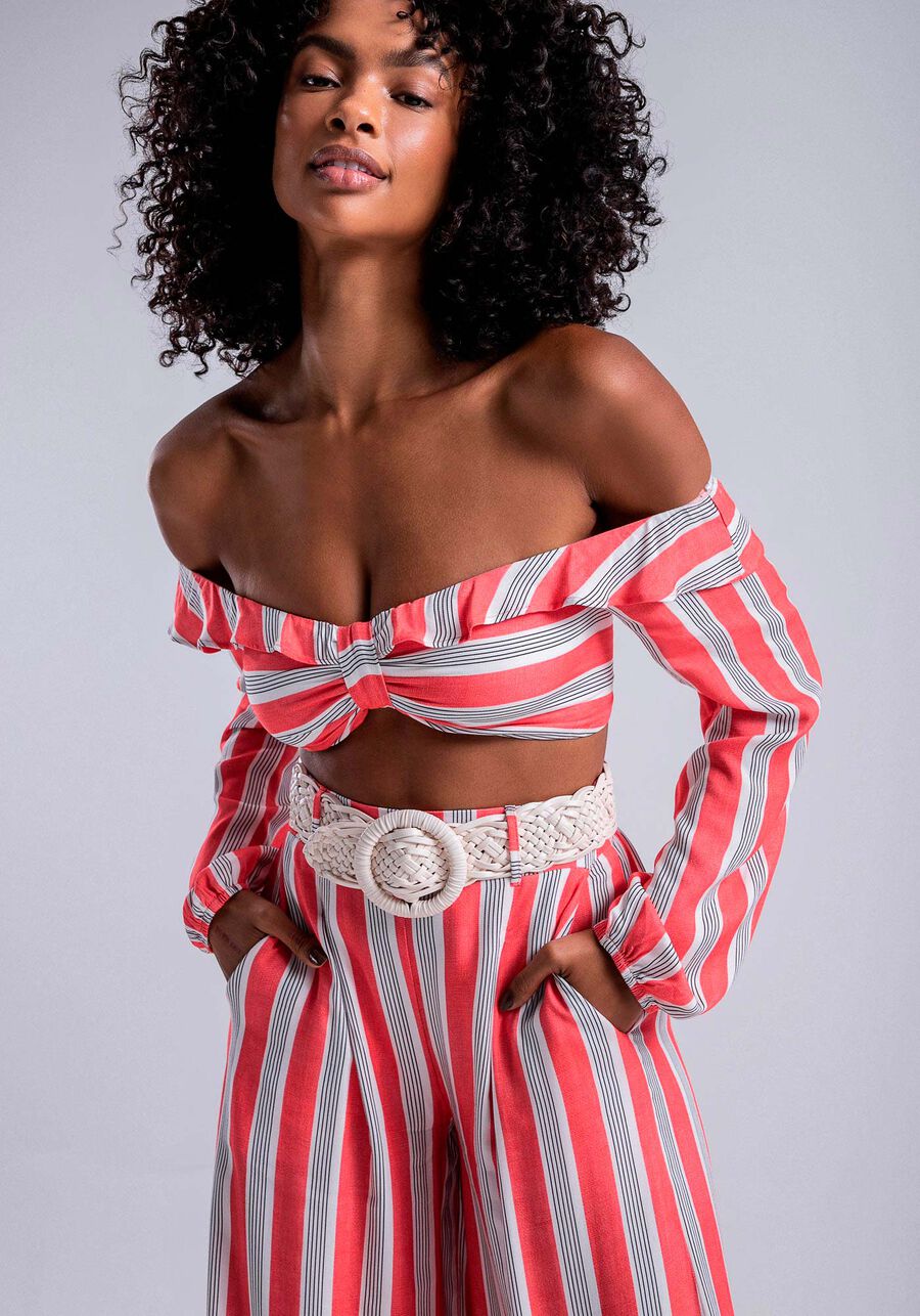 Calça Pantalona em Viscose com Pregas, URUCUM. Calça Pantalona em Viscose com Pregas, URUCUM, large.